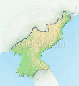 North Korea, shaded relief map.