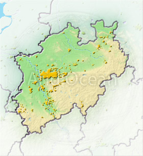 Northrhine-Westfalia, shaded relief map.