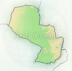 Paraguay, shaded relief map.