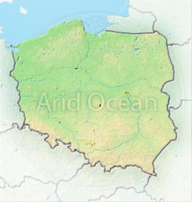 Poland, shaded relief map.