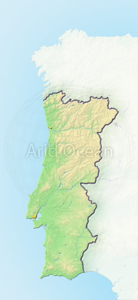 Portugal, shaded relief map.