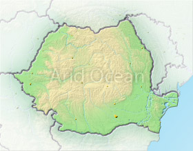 Romania, shaded relief map.