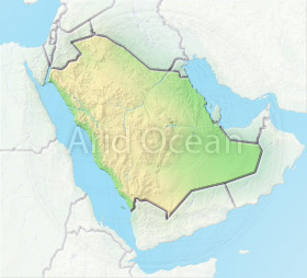 Saudi Arabia, shaded relief map.