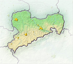 Saxony, shaded relief map.