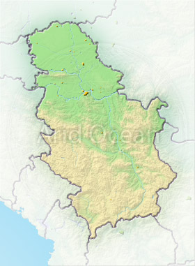 Serbia, shaded relief map.