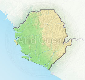 Sierra Leone, shaded relief map.