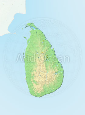 Sri Lanka, shaded relief map.