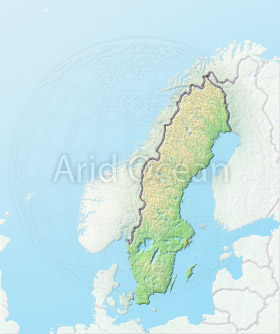 Sweden, shaded relief map.