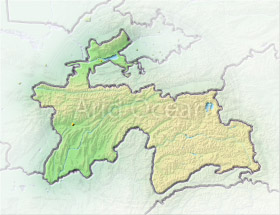 Tajikistan, shaded relief map.