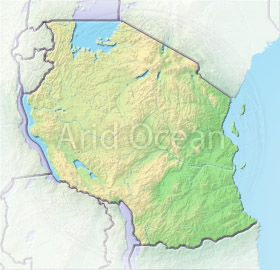 Tanzania, shaded relief map.