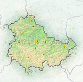 Thuringia, shaded relief map.