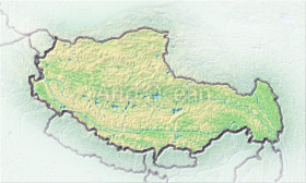 Tibet, shaded relief map.