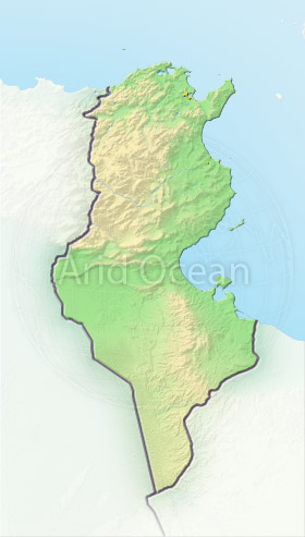 Tunisia, shaded relief map.