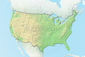 United States, shaded relief map.