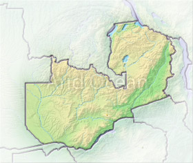 Zambia, shaded relief map.