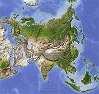 Asia, shaded relief map