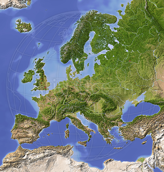 Europe, shaded relief map