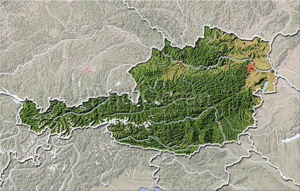 Austria, shaded relief map.