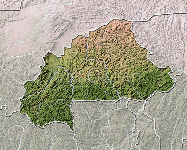 Burkina Faso, shaded relief map.