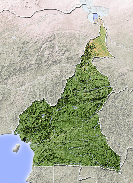 Cameroon, shaded relief map.