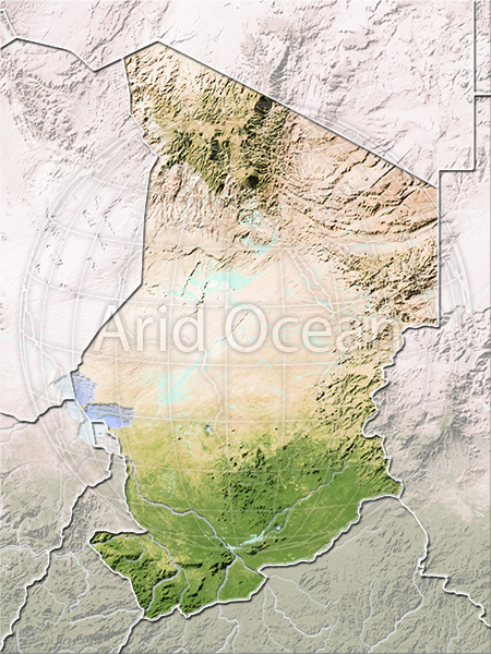 Chad, shaded relief map.