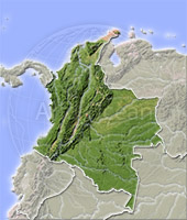 Colombia, shaded relief map.