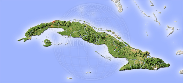 Cuba, shaded relief map.