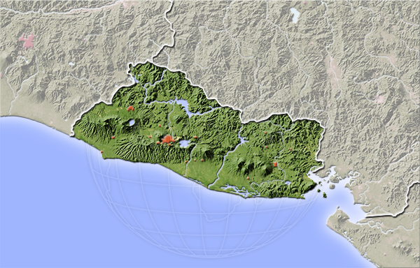 El Salvador, shaded relief map.