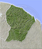 French Guiana, shaded relief map.