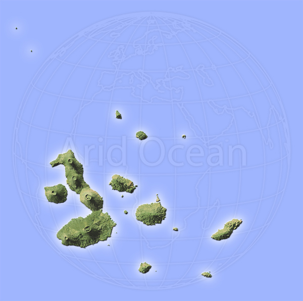 Galapagos, shaded relief map.