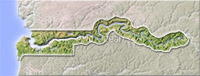 Gambia, shaded relief map.