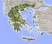 Greece, shaded relief map.