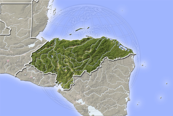 Honduras, shaded relief map.