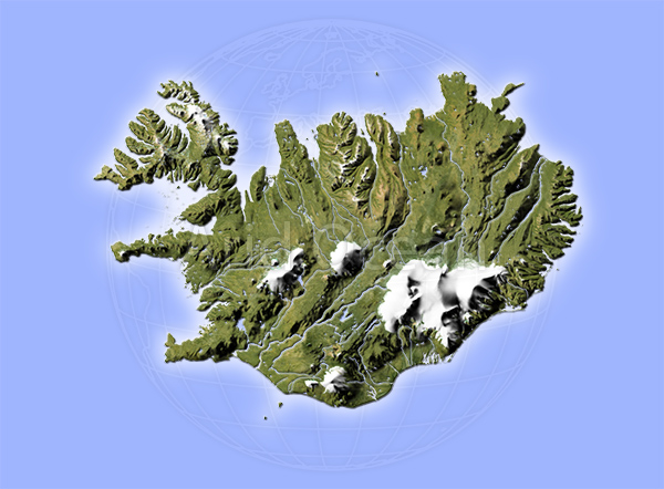 Iceland, shaded relief map.