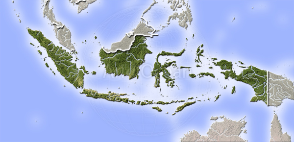 Indonesia, shaded relief map.
