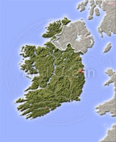 Ireland, shaded relief map.