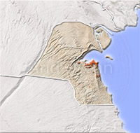 Kuwait, shaded relief map.