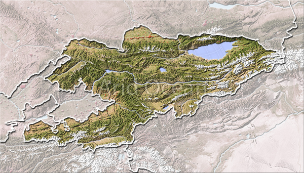 Kyrgyzstan, shaded relief map.