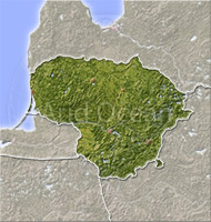 Lithuania, shaded relief map.