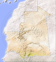 Mauritania, shaded relief map.