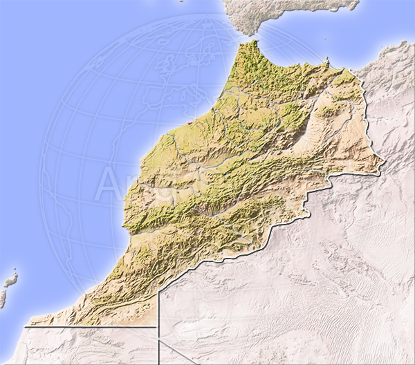 Morocco, shaded relief map.