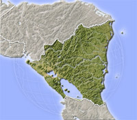 Nicaragua, shaded relief map.