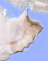 Oman, shaded relief map.