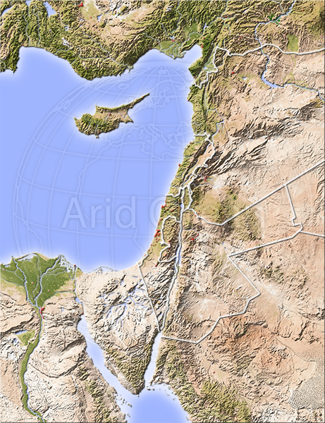 Palestine, shaded relief map.