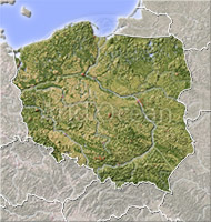 Poland, shaded relief map.