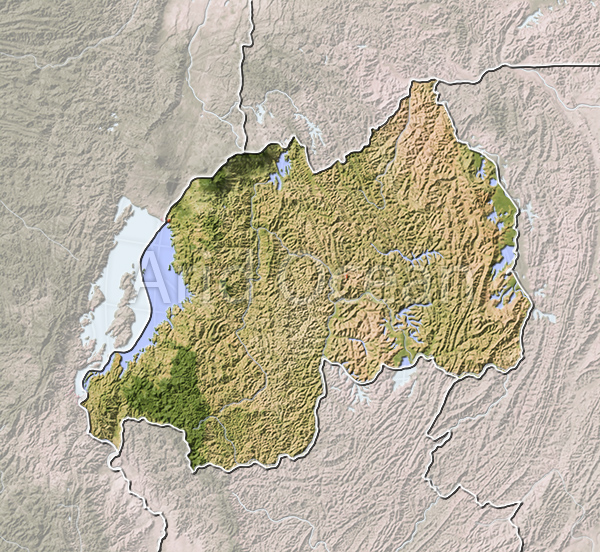 Rwanda, shaded relief map.