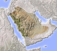 Saudi Arabia, shaded relief map.