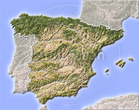 Spain, shaded relief map.