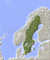 Sweden, shaded relief map.