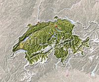 Switzerland, shaded relief map.